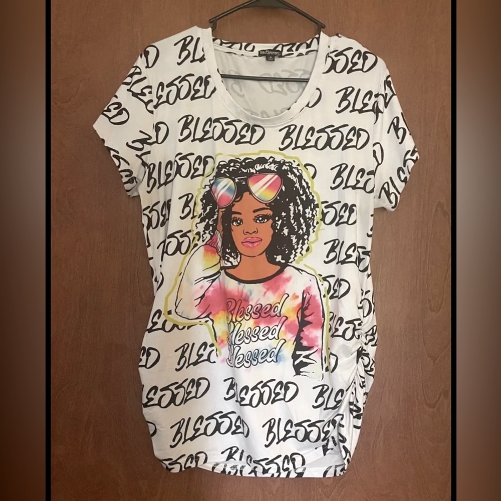 Top Fashion of NY Graphic Casual Long T-shirt BLESSED / One Size Comfy Fashion